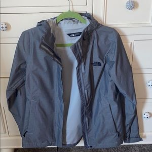 gray north face rain jacket